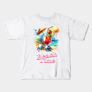 Summer time, Beach Time, Sun, Beach, Cocktail Kids T-Shirt